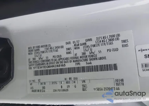 2017 Ford F-150 Xlt из США, поврежденный, VIN 1FTEW1EG6HKC65165